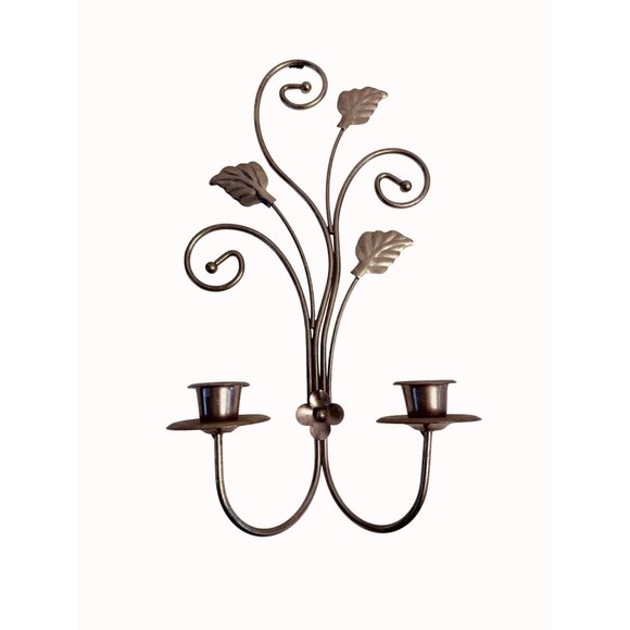 Regency Brass Taper Candle Sconce Decorative Romantic Wall Mounted Leaf Scroll - Picture 12 of 12